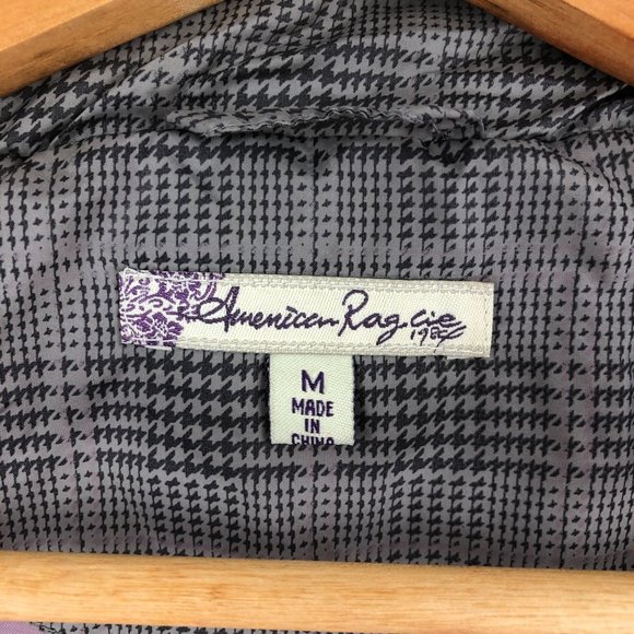 American Rag Women's Size Medium Grey Plaid Button Front Down Vest - Picture 8 of 10